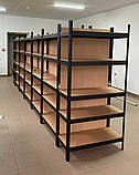Стелаж полочний 1800х900х400мм, 150кг, 5 полиць з МДФ/ДСП чорний фарбований для складу, офісу, дому, фото 2