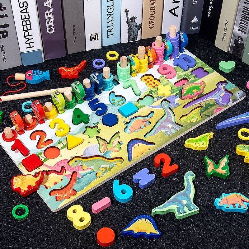 Дерев'яна гра сортер Монтессорі MD2758 з магнітною риболовлею Dino, фото 1