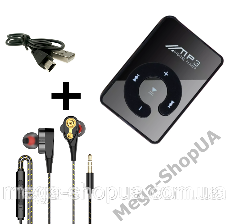 Міні MP3 плеєр кліпсу + вакуумні навушники + USB перехідник. Мп3 плеєр для спорту, бігу ZC32-7V