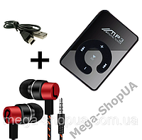 Мини MP3 плеер клипса + вакуумные наушники + USB переходник. Мп3 плеер для спорта, бега ZC32-8F