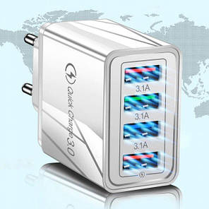 Зарядний пристрій Alitek Classic 4 Port USB: QС3.0 + 3x3.1A White/Grey, фото 3