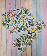 Пижама серая на байке , для мальчиков с ярким принтом "Динозаврики" 116;122;128