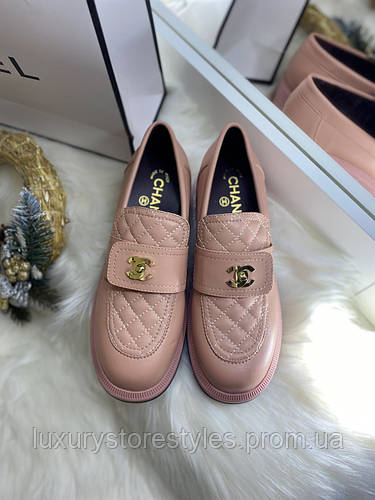 Женские кожаные лоферы в стиле Chanel, туфли в стиле Шанель на плоской ...