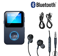 MP3 плеєр кліпсу Bluetooth з екраном + навушники. Кнопка Bluetooth. Мп3 плеєр з блютуз для спорту, бігу YU76-1Q