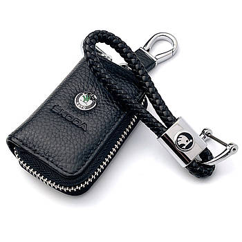 Автонабір №3 для Skoda / Брелок і гаманець для автоключів з логотипом (тиснений шкіра)