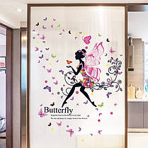 Вінілові наклейки на стіну, двері, шафи, вітрини "квіткова фея Butterfly" 110 см*122 см (лист 60*90 см), фото 5