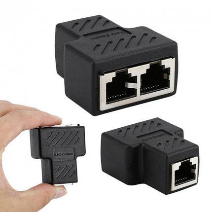 Перехідник-плитер з'єднувач крученої пари мережевий RJ45 LAN 1x2 Female, фото 1