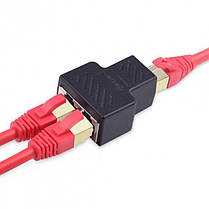 Перехідник-плитер з'єднувач крученої пари мережевий RJ45 LAN 1x2 Female, фото 4