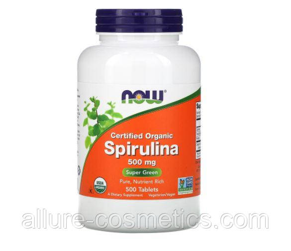 Сертифікована органічна спіруліна Now Foods Organic Spirulina 500 мг 500 таблеток