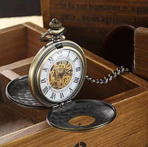 Карманные мужские часы механика две крышки бронзовый цвет, фото 3