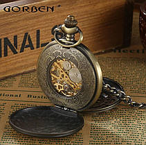 Карманные мужские часы механика две крышки бронзовый цвет, фото 2