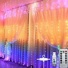 Світлодіодна гірлянда штора, водоспад, завіса Веселка (ШхВ 3x2.8м, RGB, 8 режимів, пульт)
