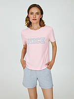 Женская пижама шорты хлопок Ellen LPK 2074/01/02 розово-серый L