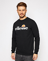 Свитшот мужской Ellesse свободный, Толстовка Элис хлопковая, Кофта трикотажная принт Эллис черная с манжетами