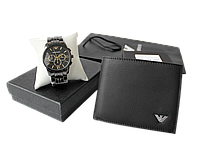 Мужской подарочный набор: часы и кошелек Armani black