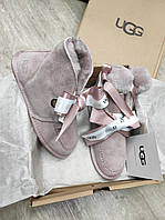 Женские розовые угги бубон/лента UGG Webbing Hair Ball 36р22.5-23см