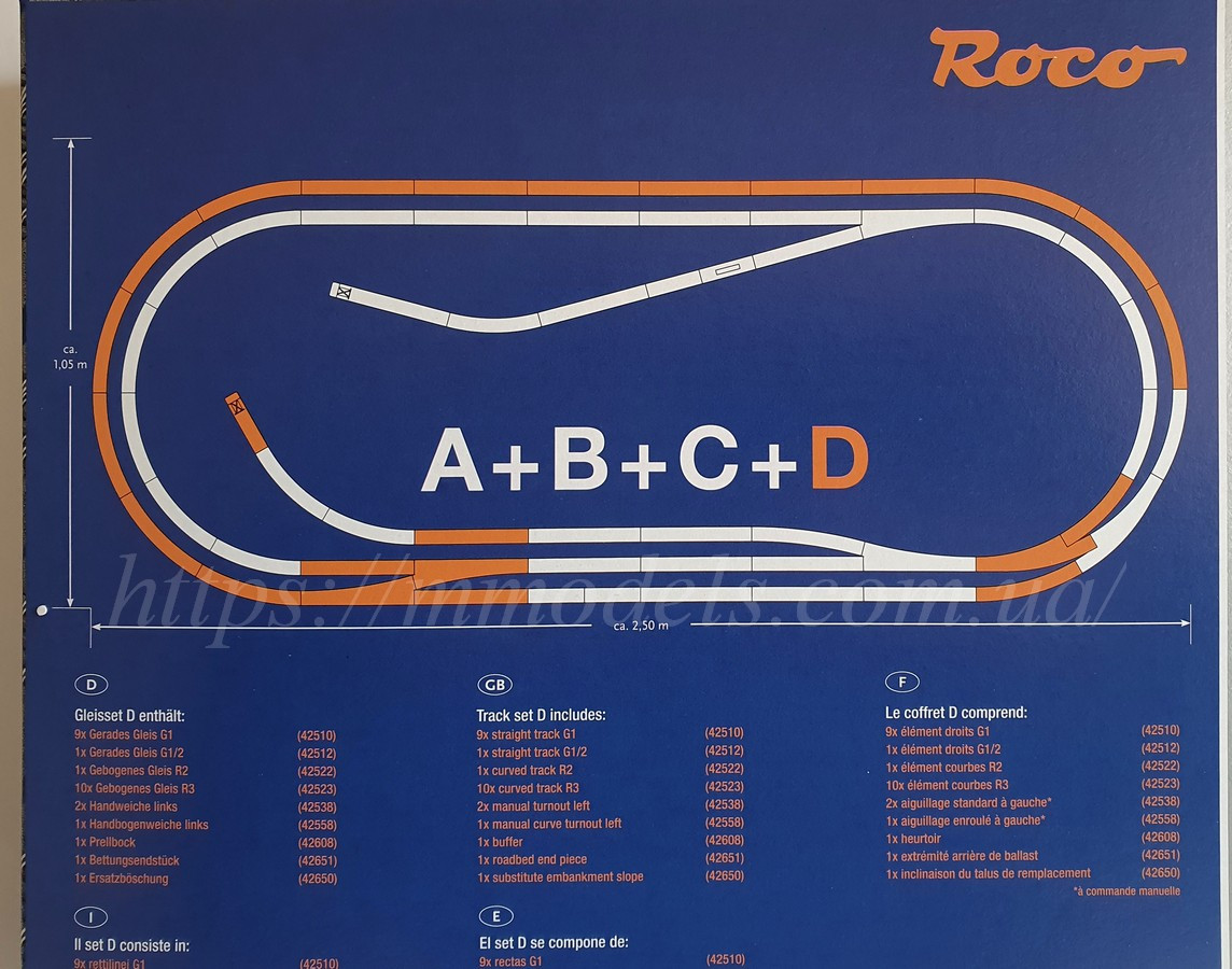 Сет D розширення рейкового шляху, рейковий матеріал ROCO LINE, Roco 42012, масштабу 1:87