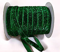 Стрічка оксамитова з люрексом10 мм, колір зелений