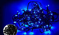 Гірлянда нитка світлодіодна 100 LED синій колір чорний провід новорічна гірлянда