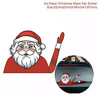 Новогодняя виниловая наклейка на автомобиль "Санта Клаус" - размер стикера 24*20см и рука 20*3см