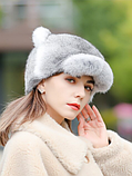 Хутряна шапка з козирком, кепка з хутра кролика, фото 7