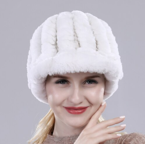 Шапка, кепка з хутра кролика рекс біла