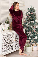 Пижама теплая велюровая брючная с кофтой Псл1500 Сливовый