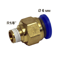 SF-IPC 6-R01 Цанговый штуцер прямой с нар.резьбой R1/8" для трубки 6 мм (фитинги пластиковые)