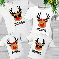 Футболки новорічні Фемілі Лук Family Look для всієї родини "Олені: Daddy, Mommy, sister, brother" Push IT