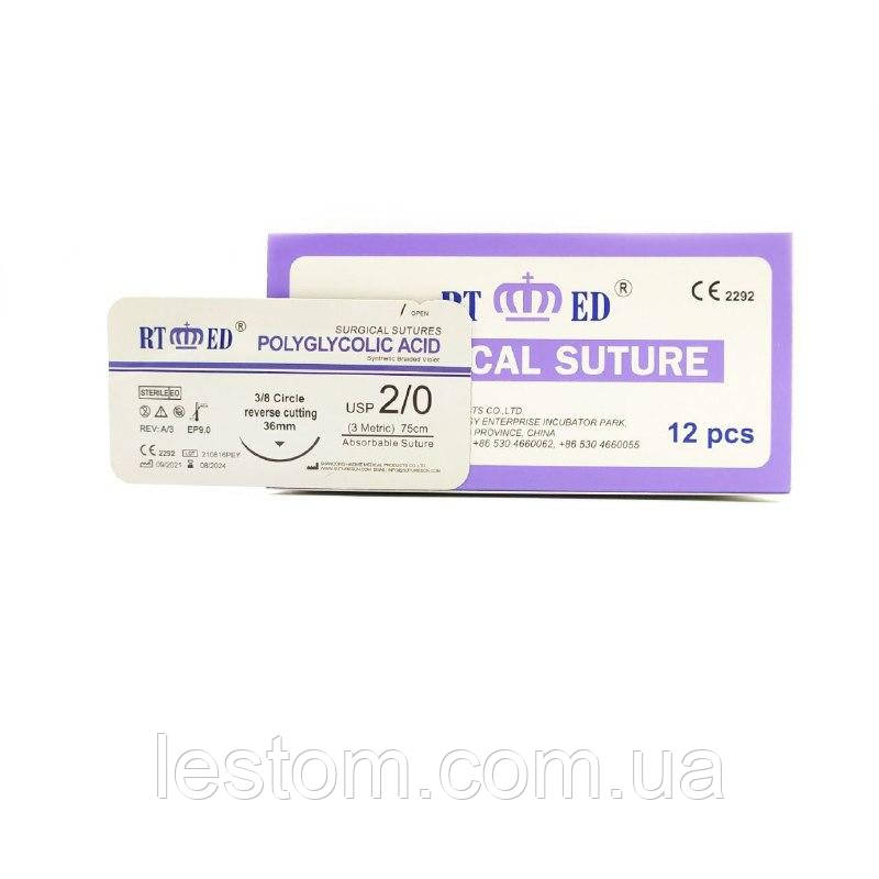 ПГА RT-med USP 2/0 (EP 3) зі звор. ріж. голкою 36мм 3/8 кола
