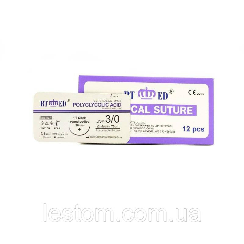 ПГА RT-med USP 3/0 (EP 2) з кол. голкою 30мм 1/2 кола