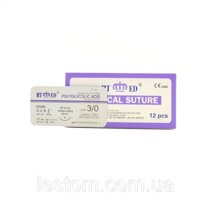 ПГА RT-med USP 3/0 (EP 2) зі звор. ріж. голкою 22мм 3/8 кола