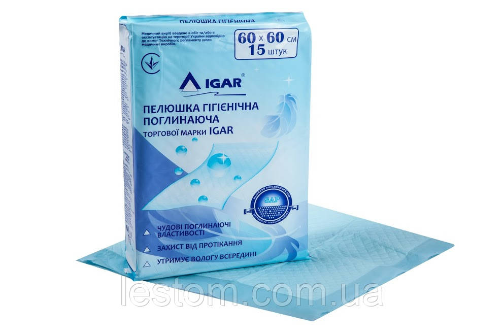 Пелюшка поглинаюча Igar 60 х 60 см, 15 шт/уп
