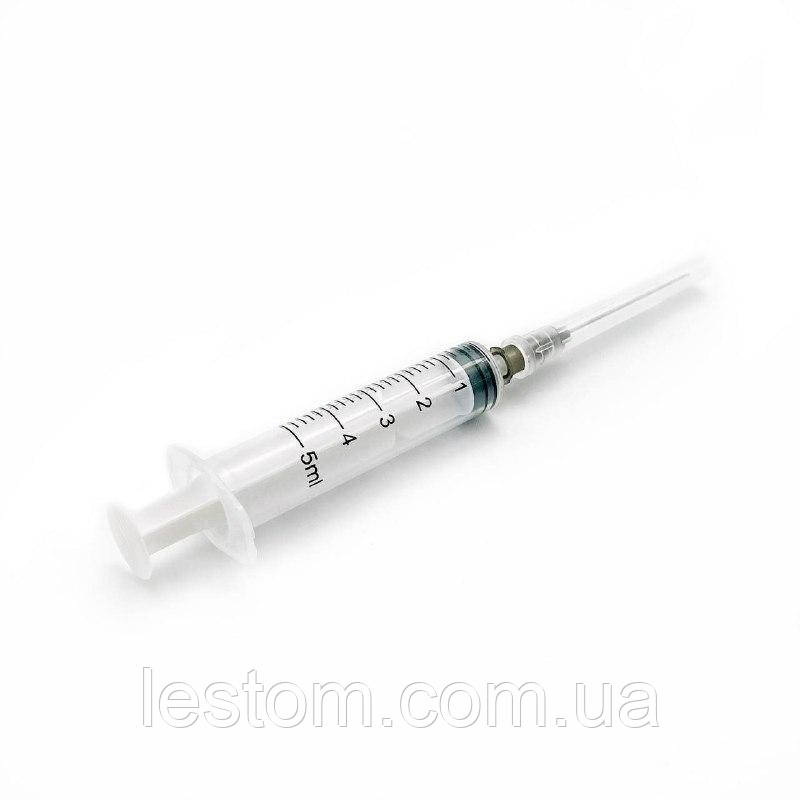 Шприц ін'єкційний 3-х компонентний 5 мл з голкою, фото 1