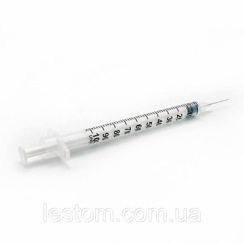 Шприц інсуліновий 1 мл з впаяною  голкою 29G, 3-х компонентний, U100