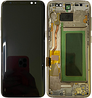 Дисплей модуль тачскрин Samsung G950 Galaxy S8 черный Amoled оригинал переклеенное стекло в рамке золотистого