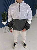 Мужская стильная толстовка на флисе (серая с тёмно-серым) без капюшона