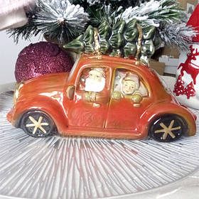 Машинка з підсвіткою 23,5 см фігурка порцелянова для новорічного декору