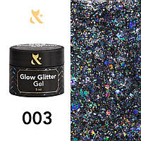 Гель лак для дизайна F.O.X Glow Glitter Gel 003, 5мл