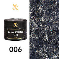 Гель лак для дизайна F.O.X Glow Glitter Gel 006, 5мл