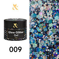 Гель лак для дизайна F.O.X Glow Glitter Gel 009, 5мл