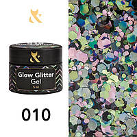 Гель лак для дизайна F.O.X Glow Glitter Gel 010, 5мл