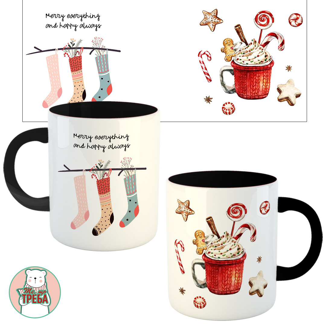 Горнятко / чашка "Merry everything and happy always" Чорний, фото 1