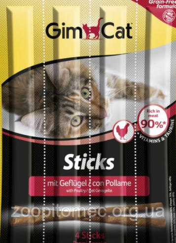 Ласощі для кішок GimCat Джимкет grain-free Sticks палички з птахом, 4 шт