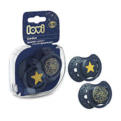 Пустушка силіконова динамічна LOVI Stardust синя (2шт\уп) 6-18 міс
