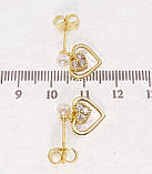 Сережки Xuping QQMM Позолота 14K пусети "Сердечки з перламутровими вставками", фото 3