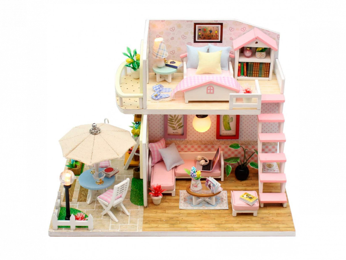 Ляльковий 3D будинок конструктор Румбокс DIY House Румбокс Hongda craft Pink loft M033 із захисним куполом від пилу