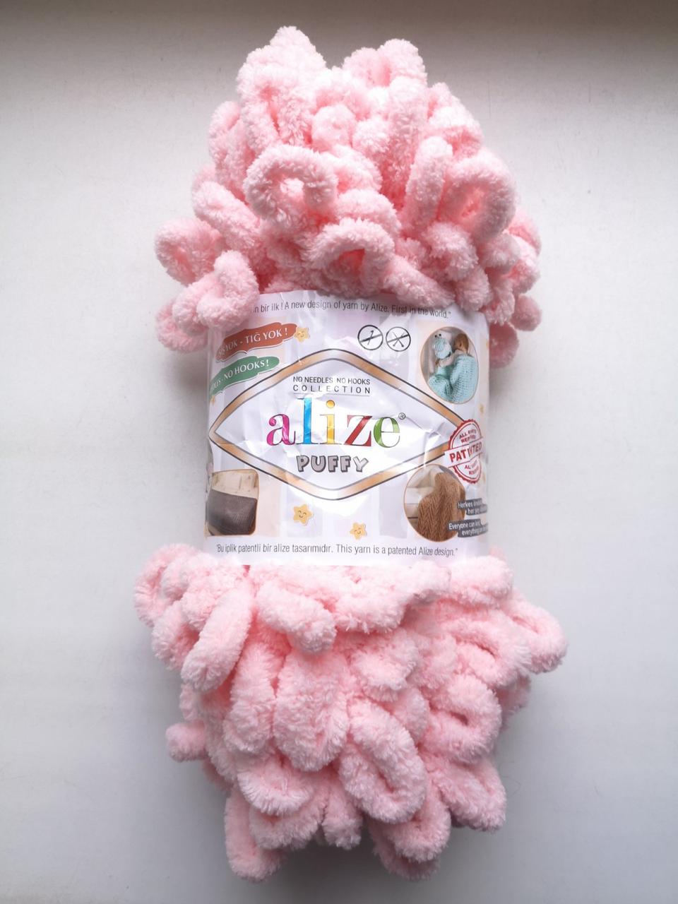 Пряжа Alize Puffy Алізе Пуффі колір рожевий 340 для в'язання без спиць руками з петельками 1 моток 100г, фото 1