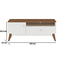 Белая тумба под телевизор Гербор Тата RTV1D1S с ножками и столешницей орех верона