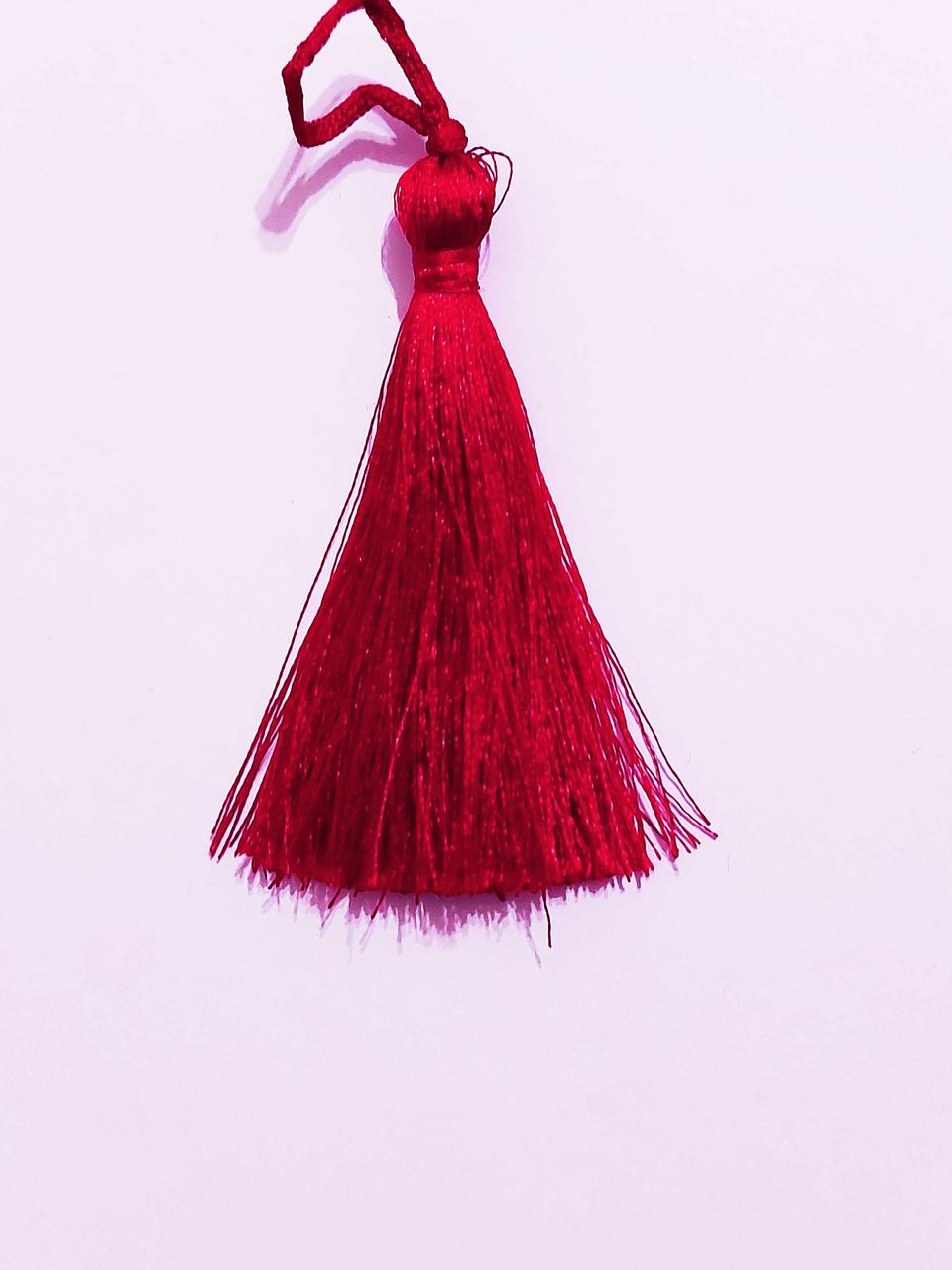 Китиця декоративна текстильна мала шовкова, 7 см, червона темна, рубінова, 1 шт.